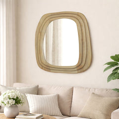 Modern Wooden Organic Shape Mirror – Mango Wood Frame, Natural Finish