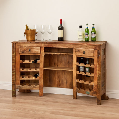 Sawan Rustic Mango Wood Shutter-Front Bar