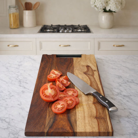 Extra-Long Professional Sheesham Wood Cutting Board with Top Iron Handle - Large