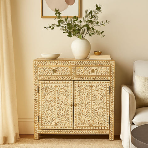 Verdi Bone Inlay Floral Pattern Cabinet