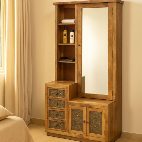 Kittur Solid Wood Dressing Table with Mirror & Storage
