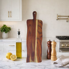 Hand-Carved Live Edge Sheesham Wood Cutting Board with Paddle Handle -Large