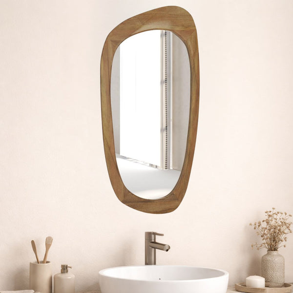 Wooden Organic Shape Mirror - Modern Mango Wood Wall Mirror in Natural Finish
