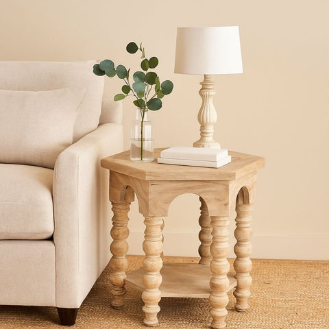 Scarlatti Carved Hexagonal Side Table