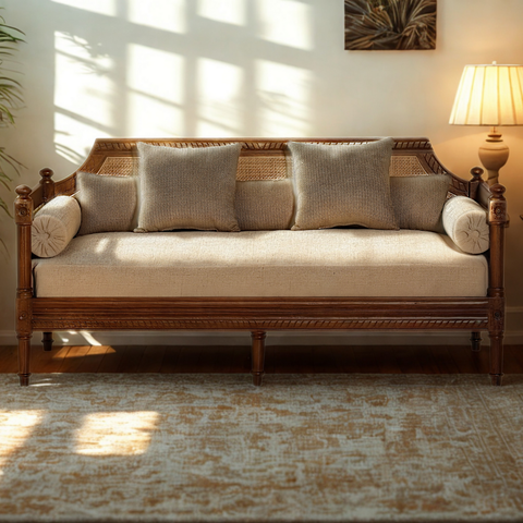 Amer Sofa Three Seater – A Colonial Charm in Solid Wood