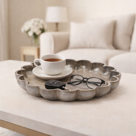 Scalloped Edge Solid Mango Wood Tray - Medium