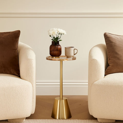 Luxury Agate and Metal Pedestal End Table