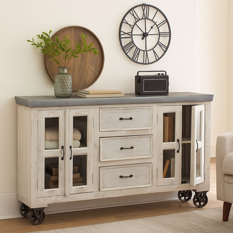 GURU 3-Drawer 8-Glass Door Sideboard with Galvanized Metal Top