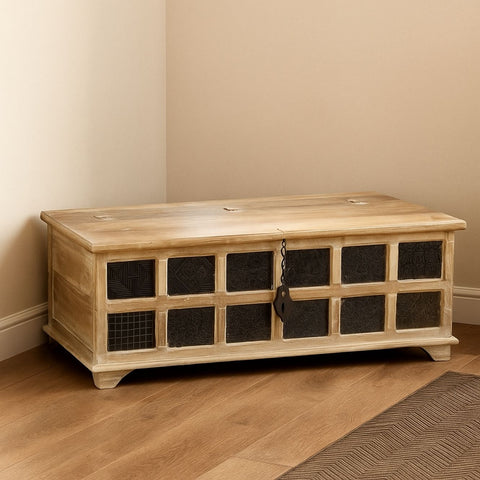 Guru Print Block Mango Wood Storage Trunk