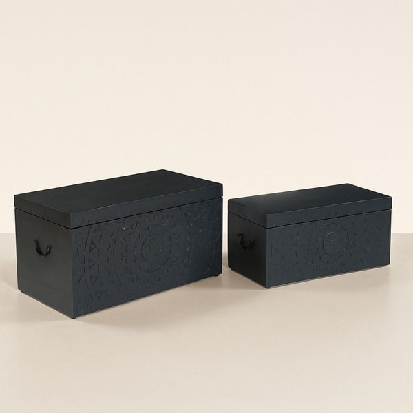 Carved Lace Wooden Trunk Set of 2