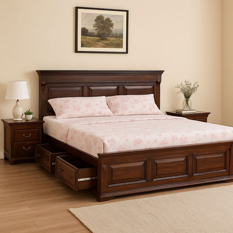 The Heritage Manor Sheesham Wood Drawers Storage Bed