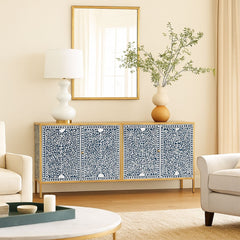 Eira Blue Floral Bone Inlay 4-Door Sideboard