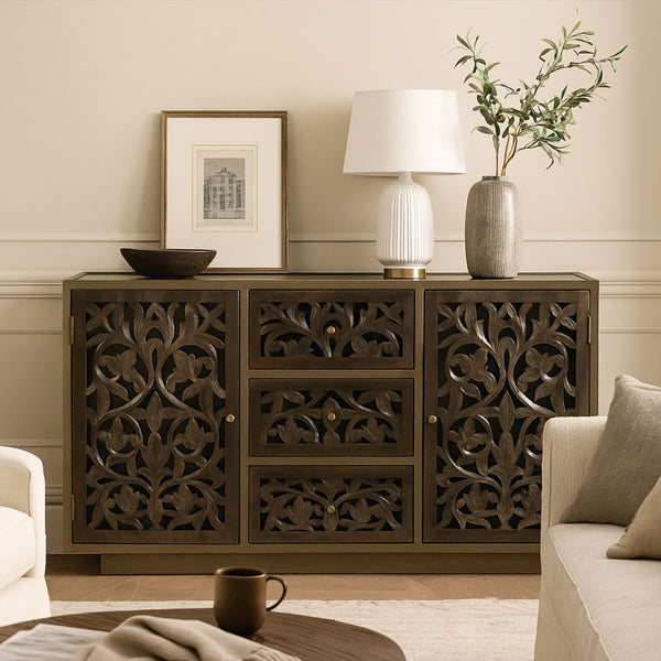 Amalia Floral Carved Storage Cabinet