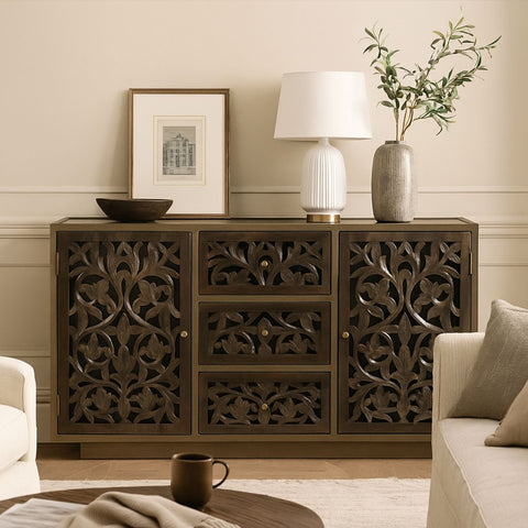 Amalia Floral Carved Storage Cabinet