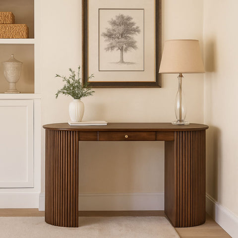 Mango Wood Writing Desk with Fluted Panel Legs