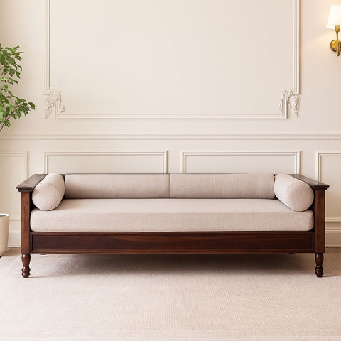 Classic Sheesham Wood Day Bed with Fabric Upholstery