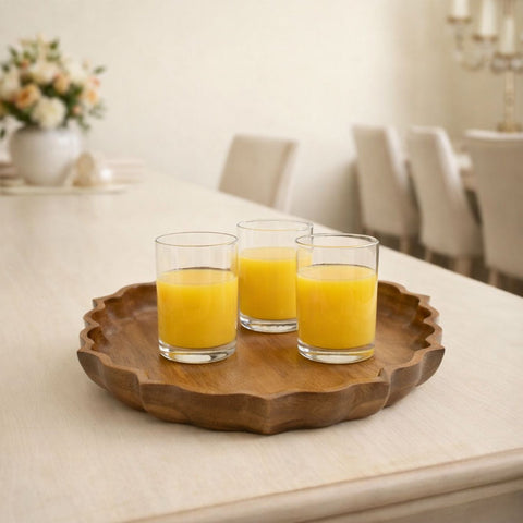 Handcrafted Lotus Silhouette Mango Wood Tray - Large