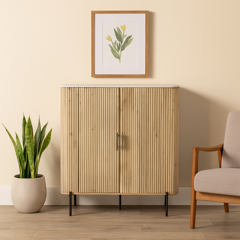 Karlen Mango Wood & Marble Top Tall Cabinet