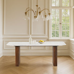 Karlen Reed 6-Seater Handcrafted Wooden Dining Table with Marble Top