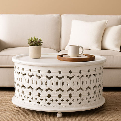 Marguerite Hand-Carved Round Coffee Table