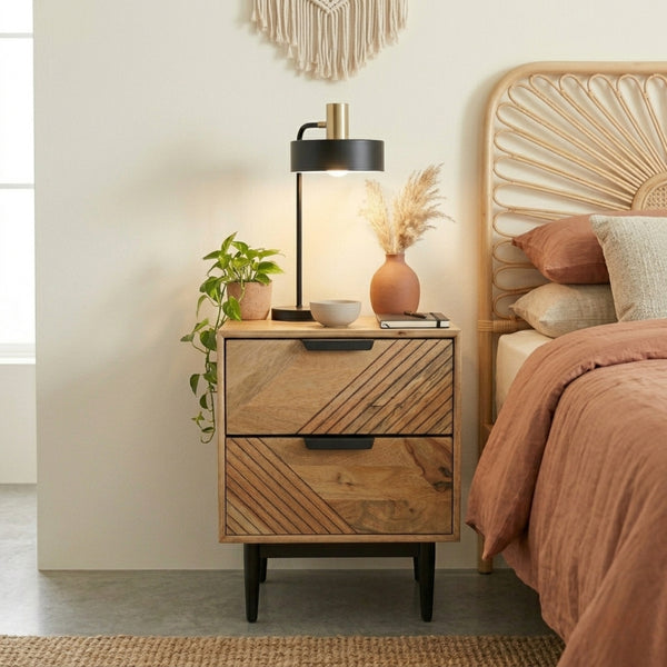 Edra 2-Drawer Bedside Table in Light Mango Wood