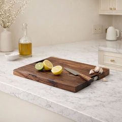 Artisan Sheesham Wood Chopping Board with Iron Side Handles - Large