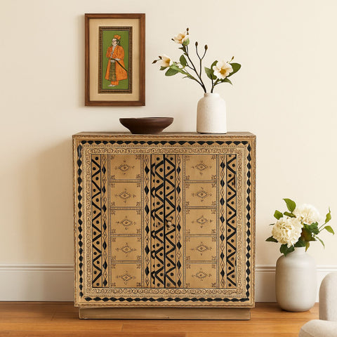 Mereau Solid Wood Cabinet with Tribal Pattern
