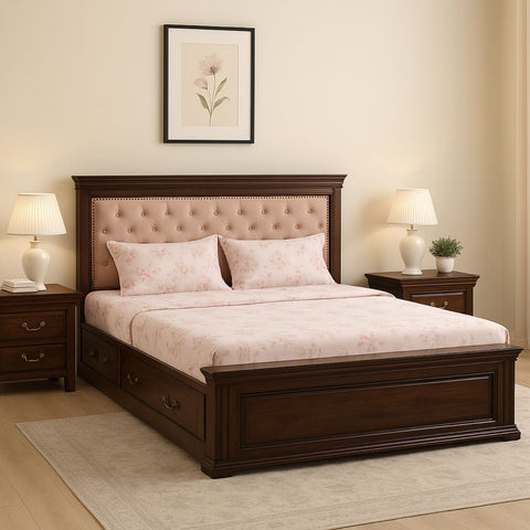 Royal Upholstered Sheesham Wood Bed with Drawers