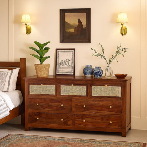 Handcrafted Sheesham Wood Dresser with Cane Detailing