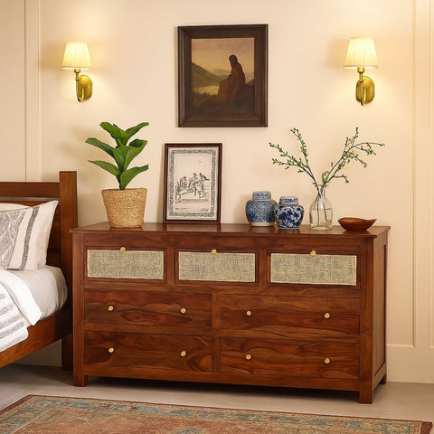 Handcrafted Sheesham Wood Dresser with Cane Detailing