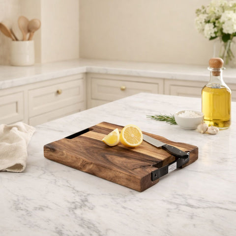 Artisan Sheesham Wood Cutting Board with Iron Side Handles - Small