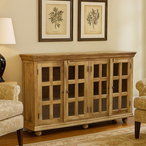 Rustic Wooden Sideboard with 24 Glass Pane Doors
