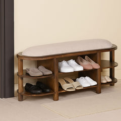 Mango Wood Shoe Rack with Upholstered Seating Bench