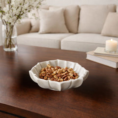 Hand-Sculptured White Marble Scalloped Petal Bowl - Small