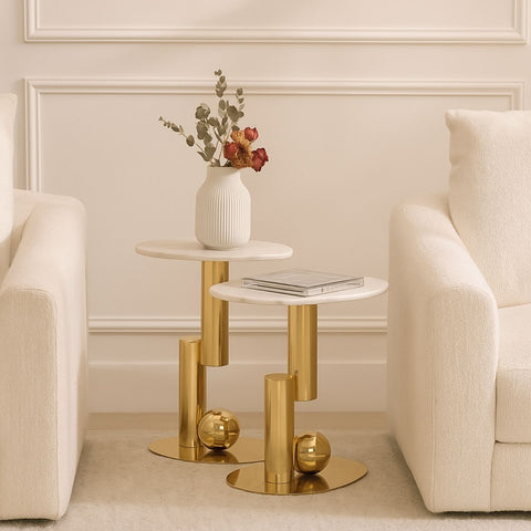 Marble Accent Table with Gold Metal Base