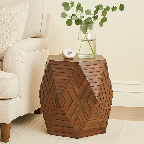 Perrin Geometric Mango Wood Side Table