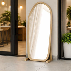 Wooden Organic Shape Mirror – Modern Mango Wood Floor Mirror in Natural Finish