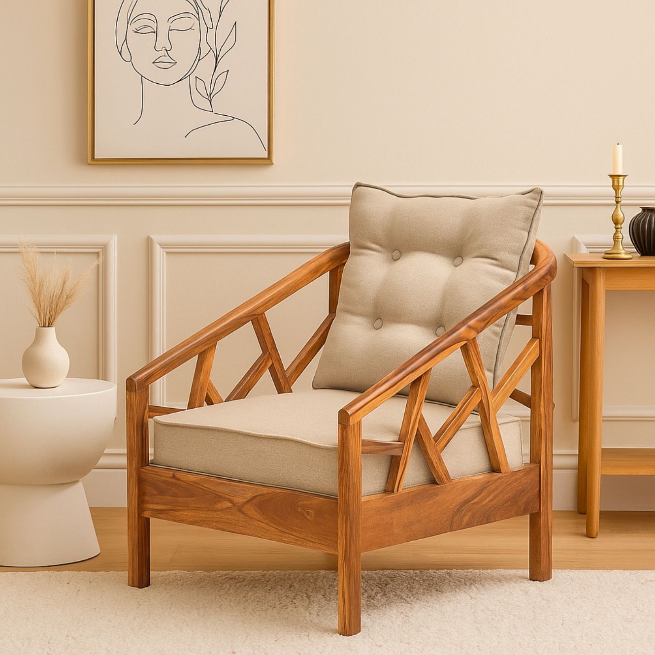 Blue City Single Seater Wooden Sofa