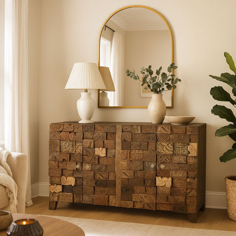 Lowell Reclaimed Wood 4-Door Print Block Sideboard