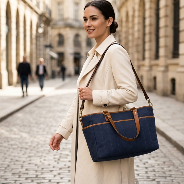 The Cobalt Coast Leather-Trimmed Everyday Tote