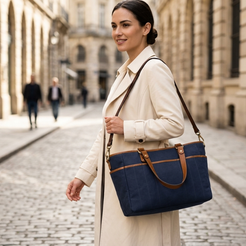 The Cobalt Coast Leather-Trimmed Everyday Tote
