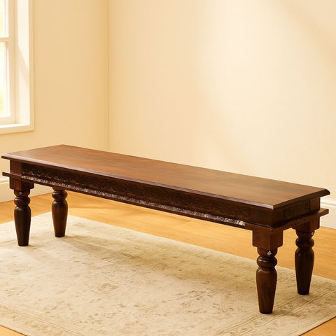 Lata Sheesham Wood Hand-Carved Dining Bench