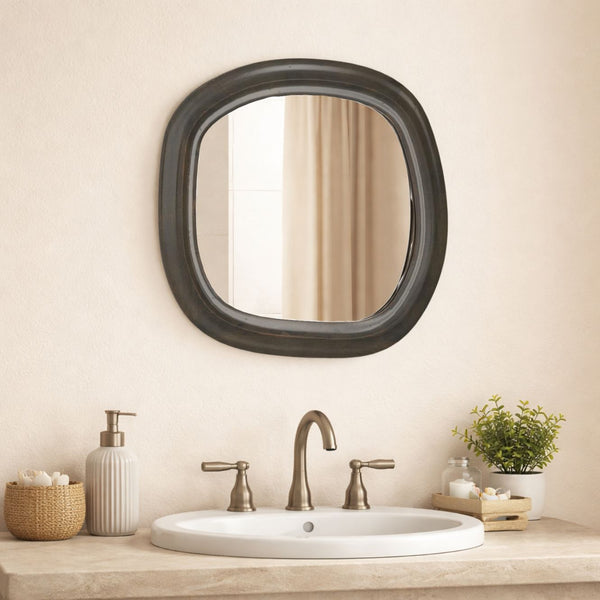 Modern Organic Shape Mirror - Black Mango Wood Frame