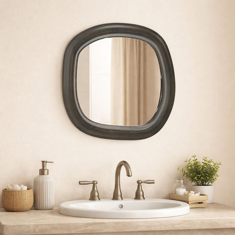 Modern Organic Shape Mirror - Black Mango Wood Frame