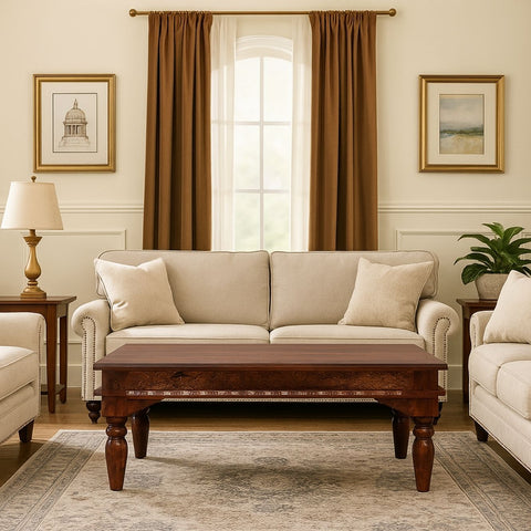 Lata Sheesham Wood Hand-Carved Coffee Table