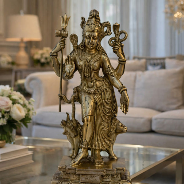 Shiva-Parvati Brass Sculpture — Vintage Style Idol, Antique Brass Finish