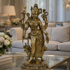 Shiva-Parvati Brass Sculpture — Vintage Style Idol, Antique Brass Finish