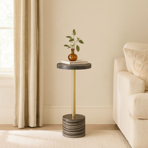 Aurelia Metal End Table with Marble Base and Top