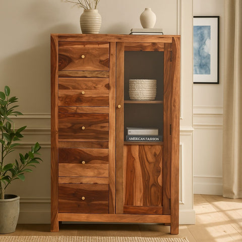 Subbulakshmi Sheesham Wood & Glass Display Cabinet