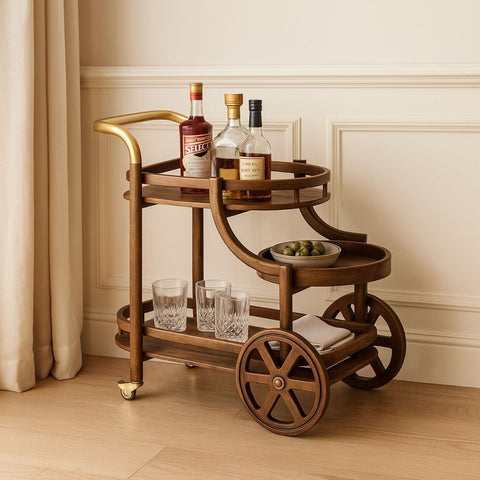 Aurelius Mango Wood & Metal Wheel Serving Trolley